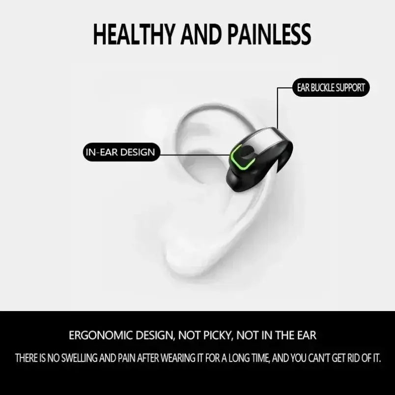 Black and green ear clip lightweight bluetooth headphones with ergonomic ear buckle support for sport use