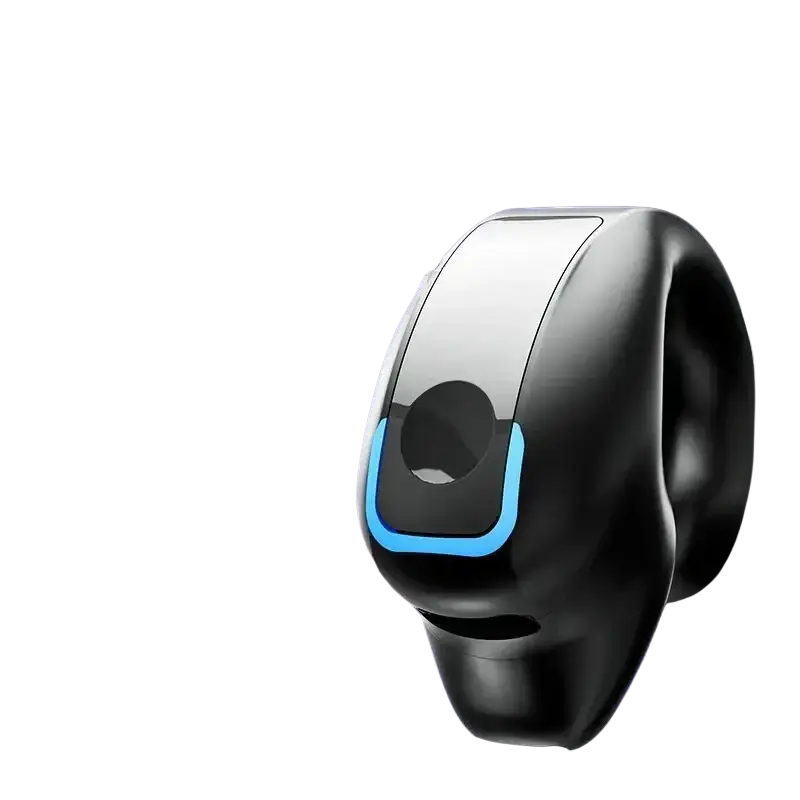 Black and silver earphone clip wireless Bluetooth headset with noise reduction and glowing blue accent button