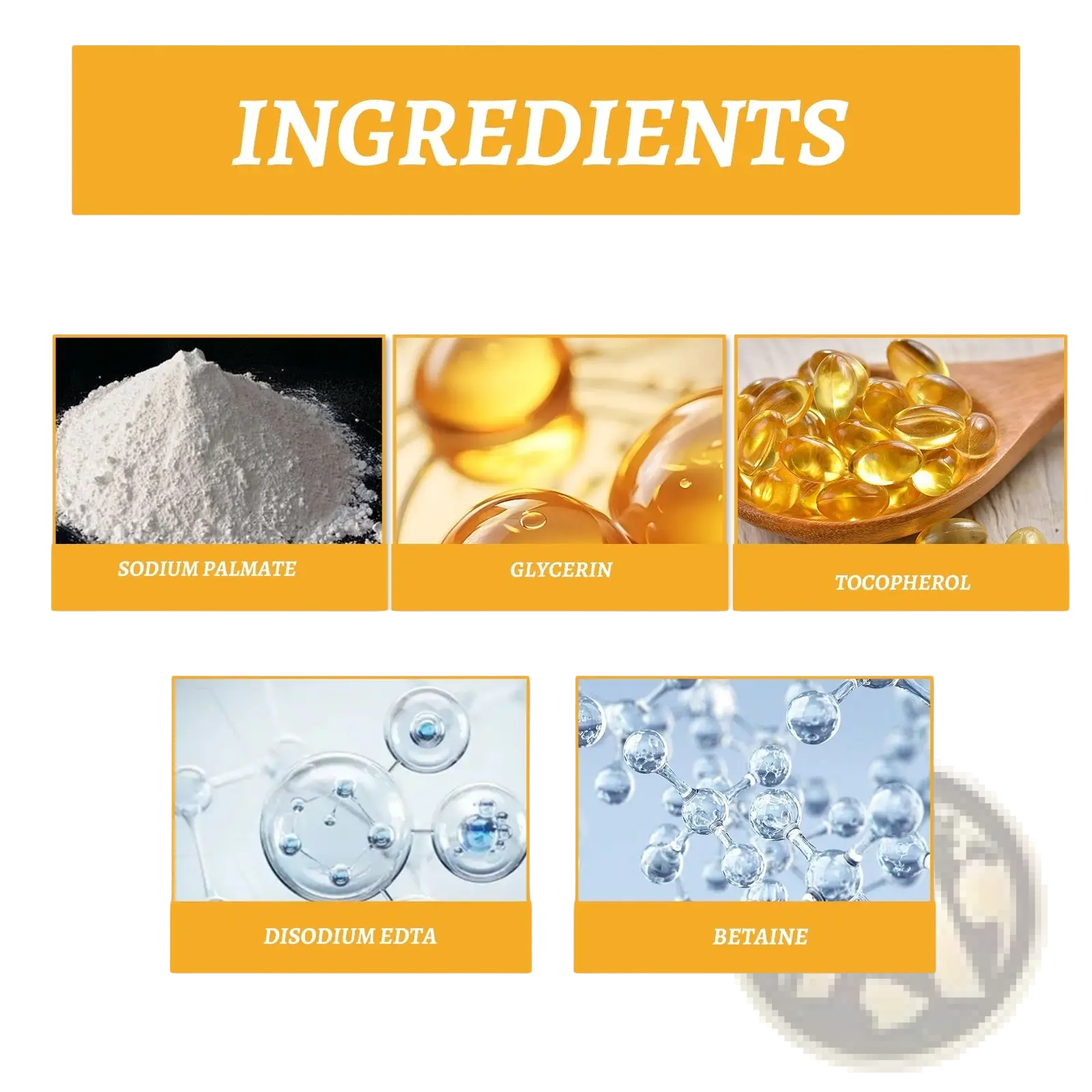 The back of east moon men’s grey coverage black hair soap bar showing ingredients sodium palmitate glycerin vitamin e and betaine