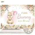 Easter bunny floral photography backdrop with soft pink beige colors featuring a cute bunny and balloon design
