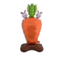 Easter bunny foil balloon party decoration featuring a vibrant orange glossy carrot shape with green leafy top and white bunny faces