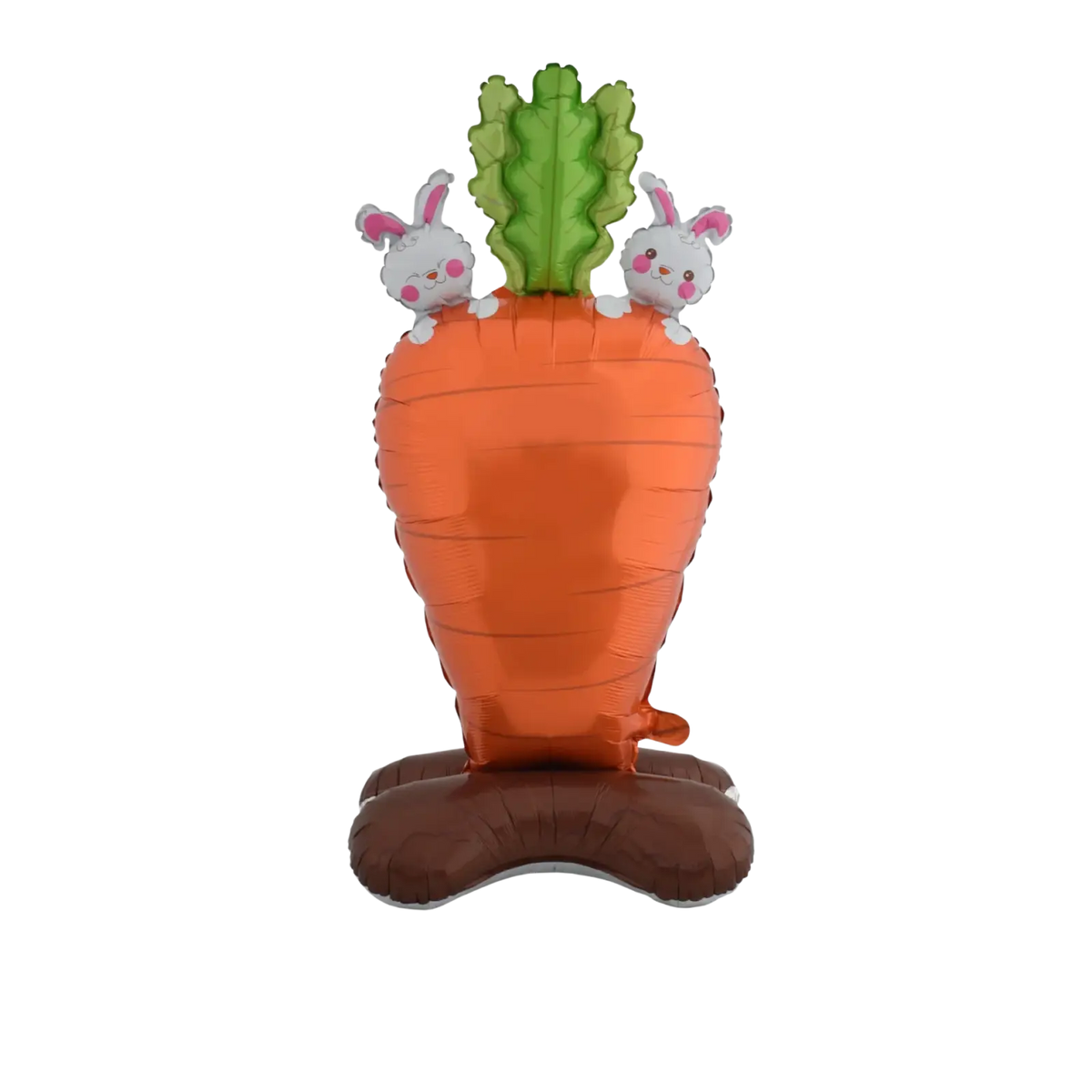 Easter bunny foil balloon party decoration featuring a vibrant orange glossy carrot shape with green leafy top and white bunny faces