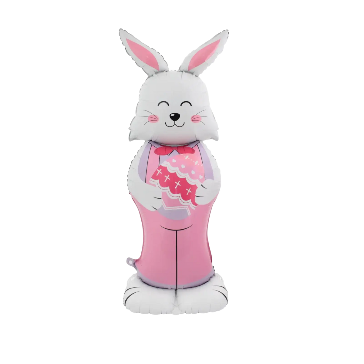 Easter bunny foil balloon party decoration white and pink inflatable bunny holding decorated cake wearing pink outfit