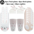 Easter bunny paper plates featuring cute white bunny faces with pink accents for festive party use