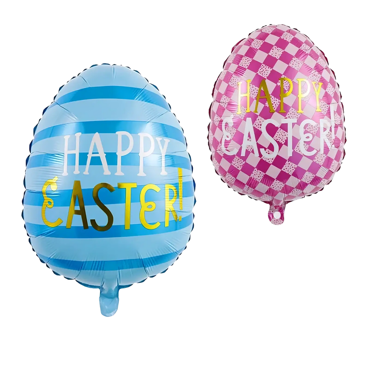 Blue and white striped easter balloon with gold and silver happy easter text from easter bunny paper plates and cups set
