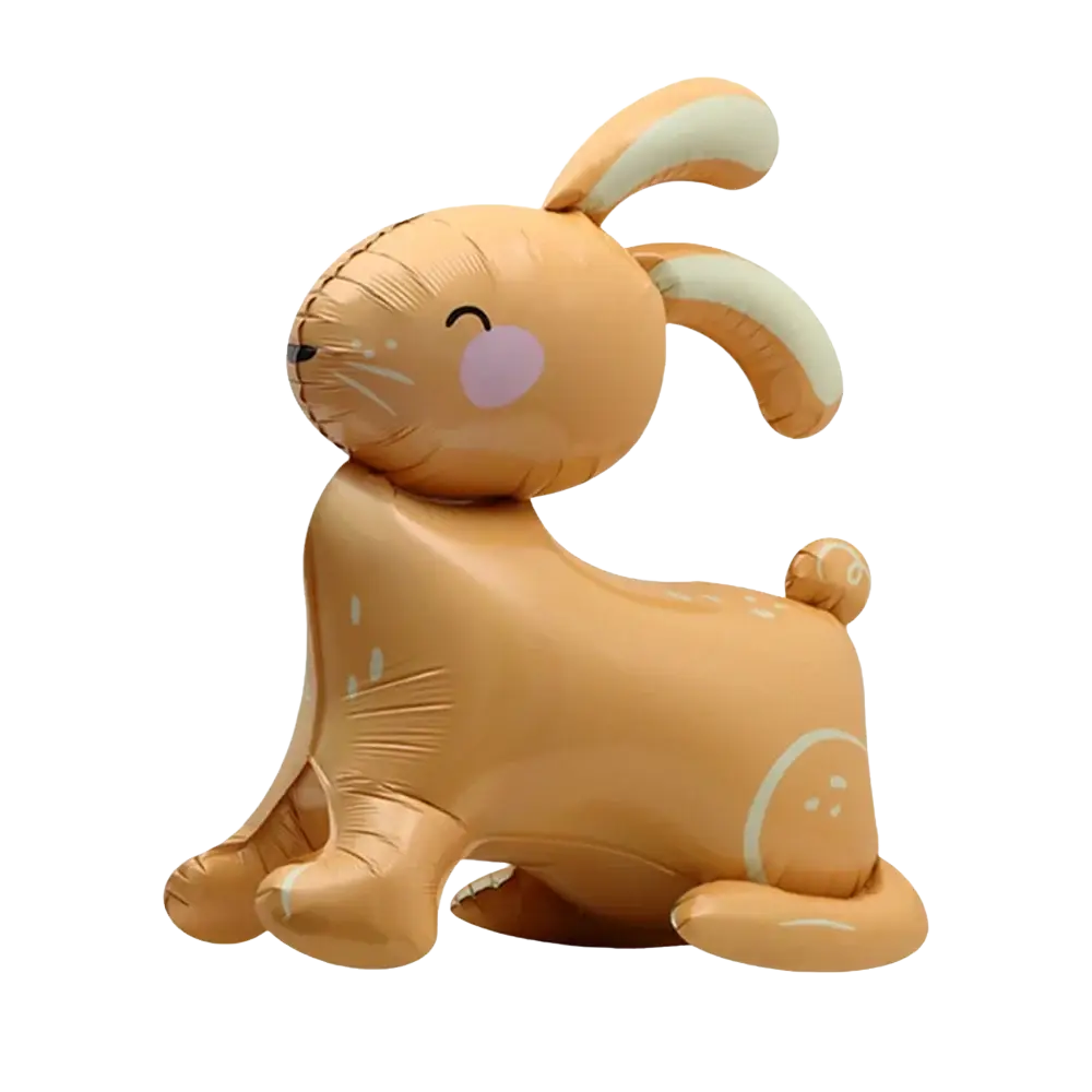 Cute tan inflatable rabbit balloon with light beige ears and pink nose for easter bunny paper plates and cups set