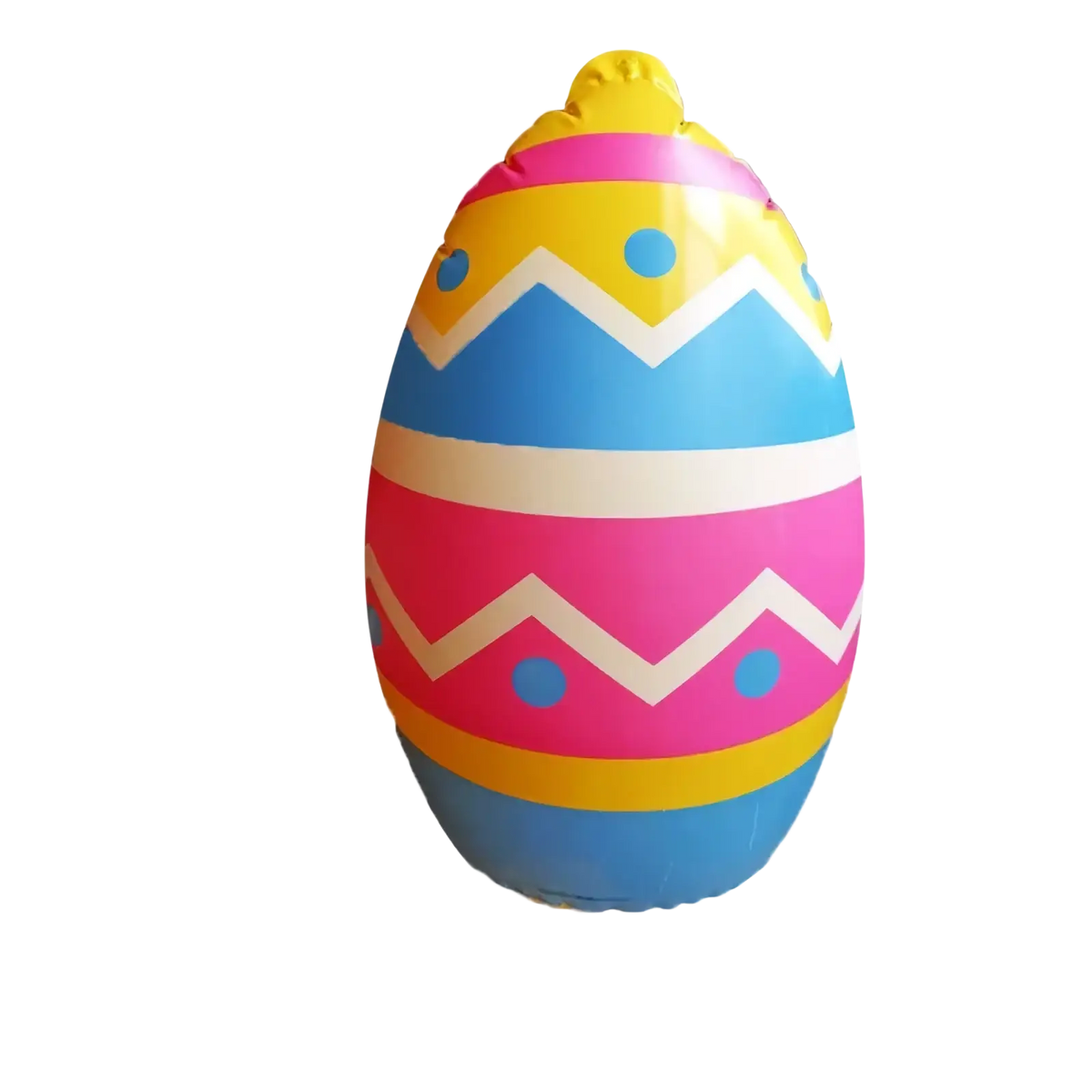 A 40cm-tall vibrant inflatable easter egg with glossy pink yellow and blue stripes for easter bunny plates set