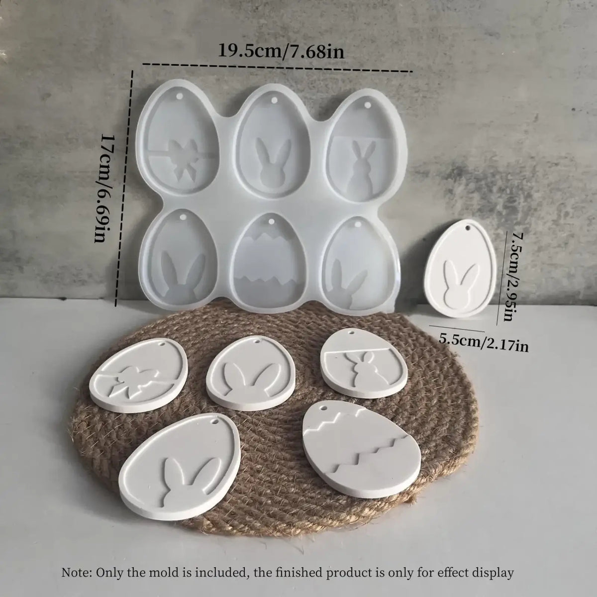 White silicone easter bunny resin pendant mold with floral and bunny designs for crafting Easter egg shapes