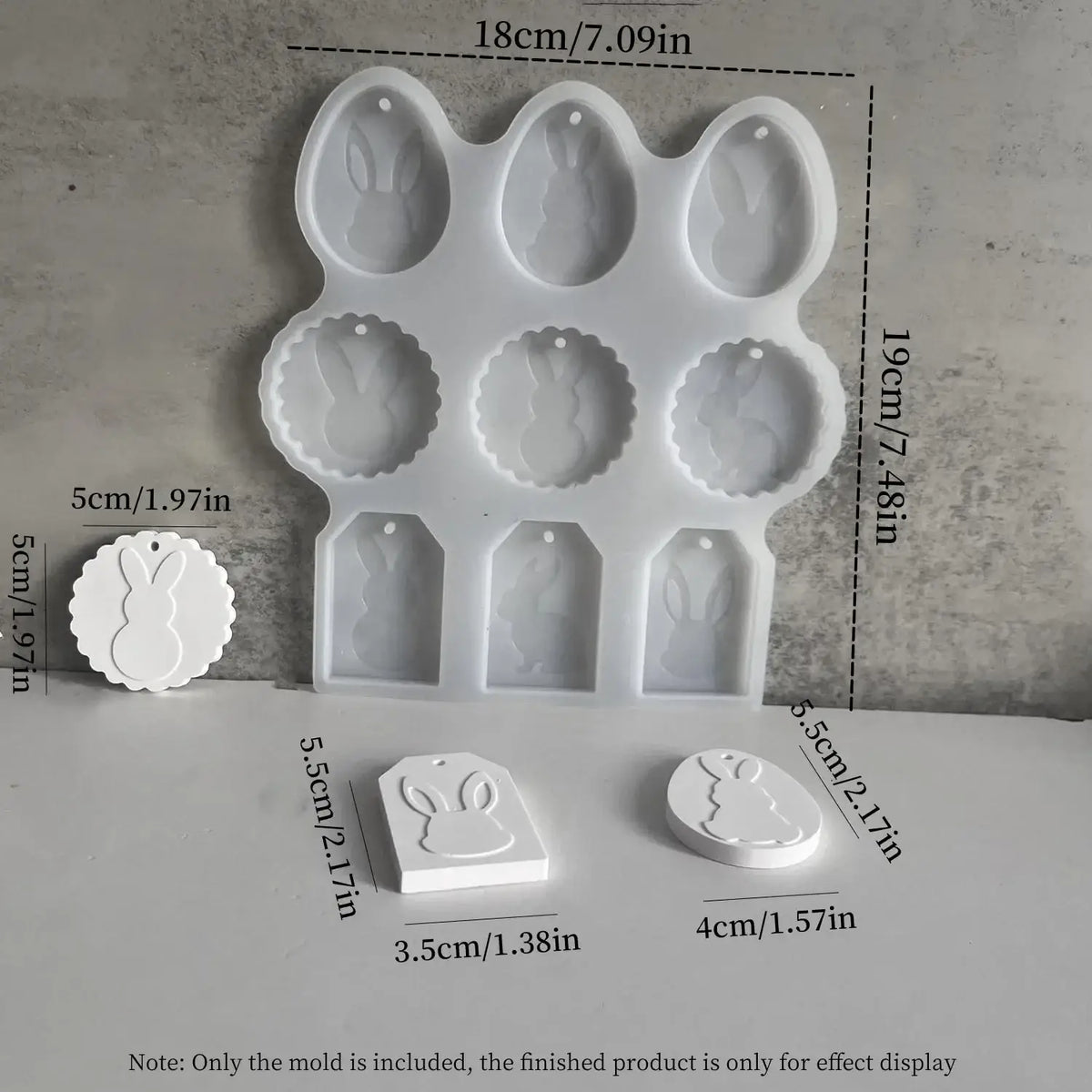 White silicone easter bunny silicone resin pendant mold set with multiple cavity designs for crafting pendants