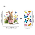 Cute beige bunny wall decal dressed in pink holding easter basket with colorful flowers for window decoration