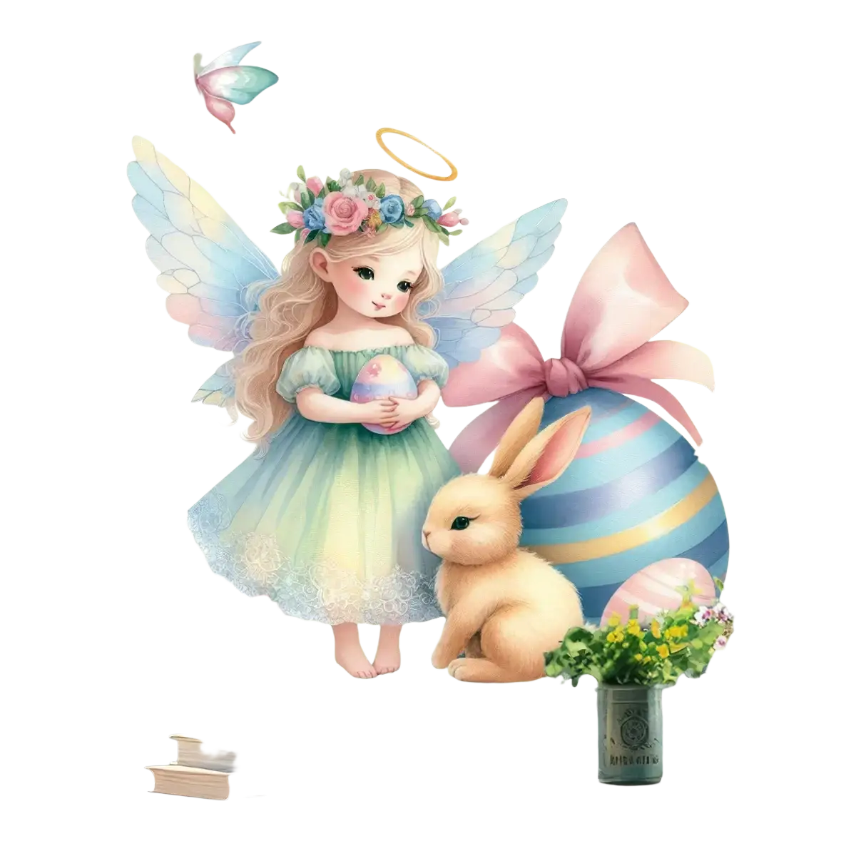 Pastel blue and pink striped easter egg glass sticker with large satin bow for easter bunny window decals