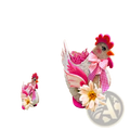 Pink and gray felt chicken-shaped decorative vase with checkered bow floral accents and pink base for easter decor