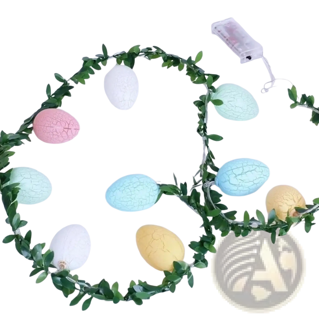 Easter egg led light garland 2m with pastel-colored crackled egg-shaped lights nestled on green vine twig string