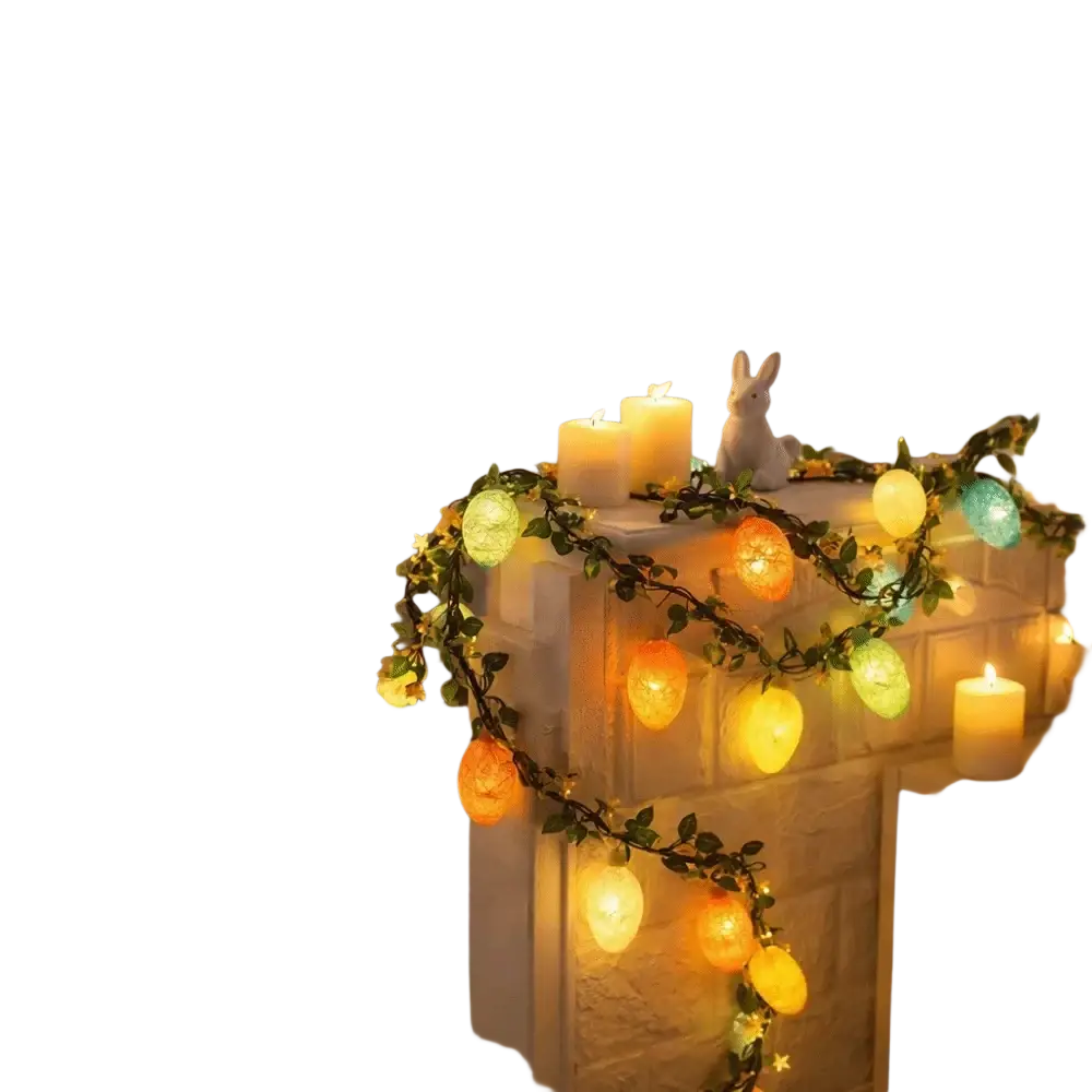 Easter egg led light garland twig string 2m with colorful egg-shaped lights and green vine accents glowing warmly