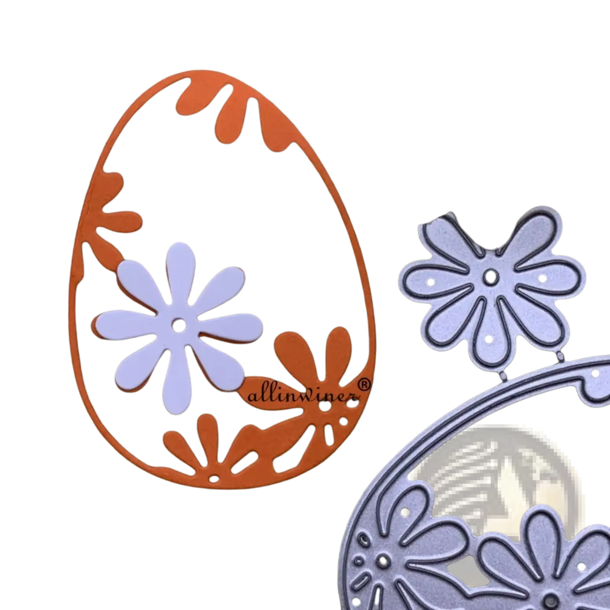 Orange and white floral egg-shaped metal cutting die with intricate leaf patterns for easter scrapbook stencil