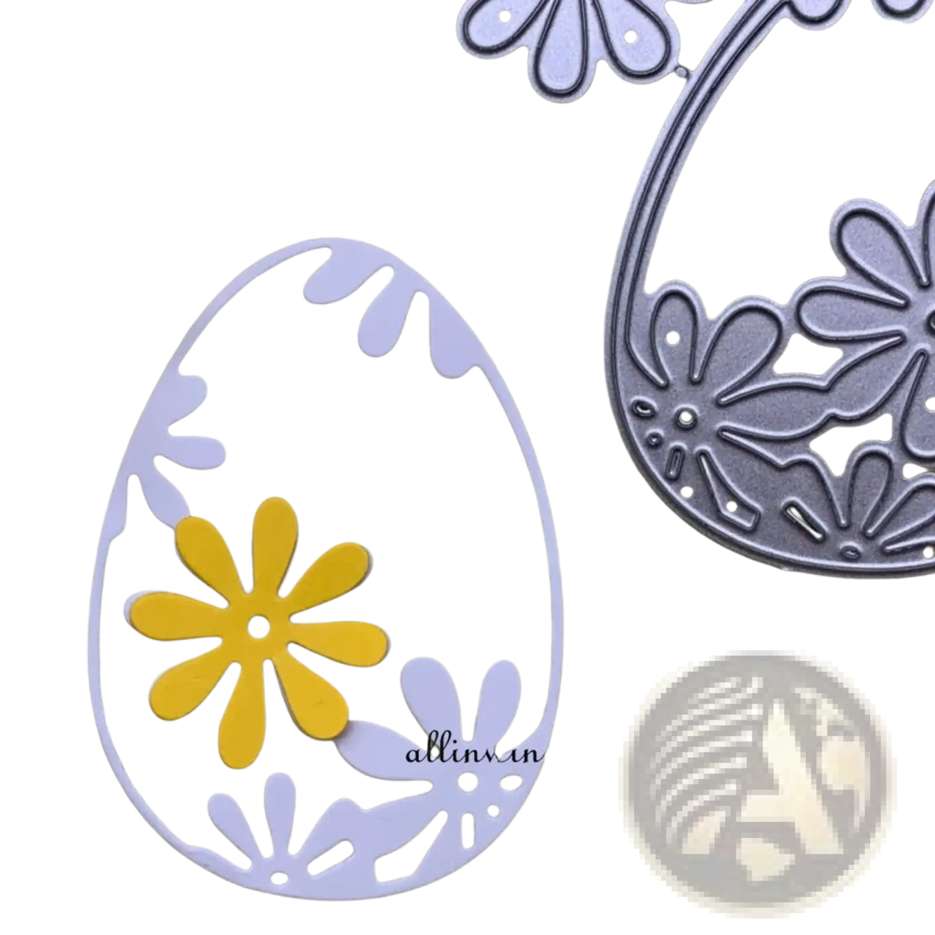 Easter egg metal cutting dies floral scrapbook stencil with white and yellow floral intricate cut-out patterns