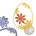 Yellow easter egg metal cutting die with orange and yellow floral cutouts and scalloped edge for scrapbook stencil