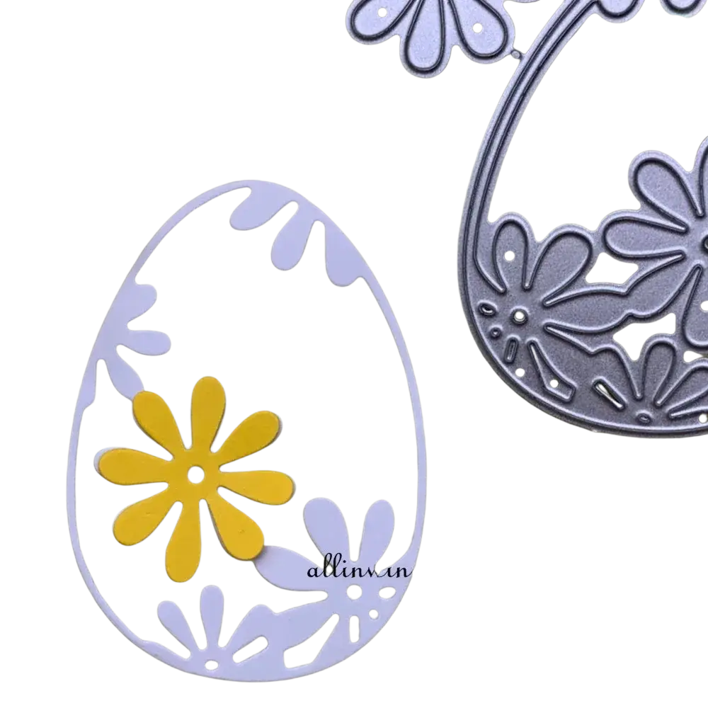 Easter egg metal cutting dies floral scrapbook stencil with white and yellow floral intricate cut-out patterns