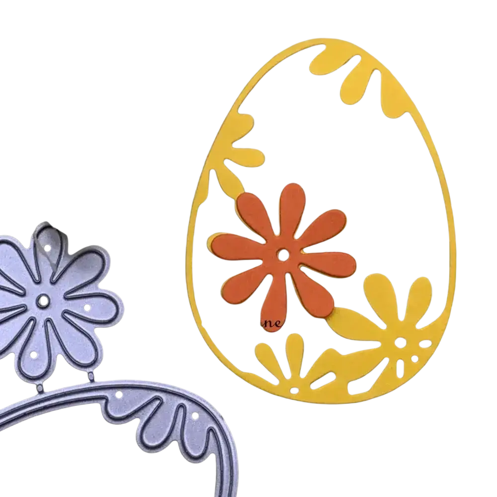 Yellow and orange floral die-cut metal stamp set featuring an easter egg metal cutting design for scrapbooking