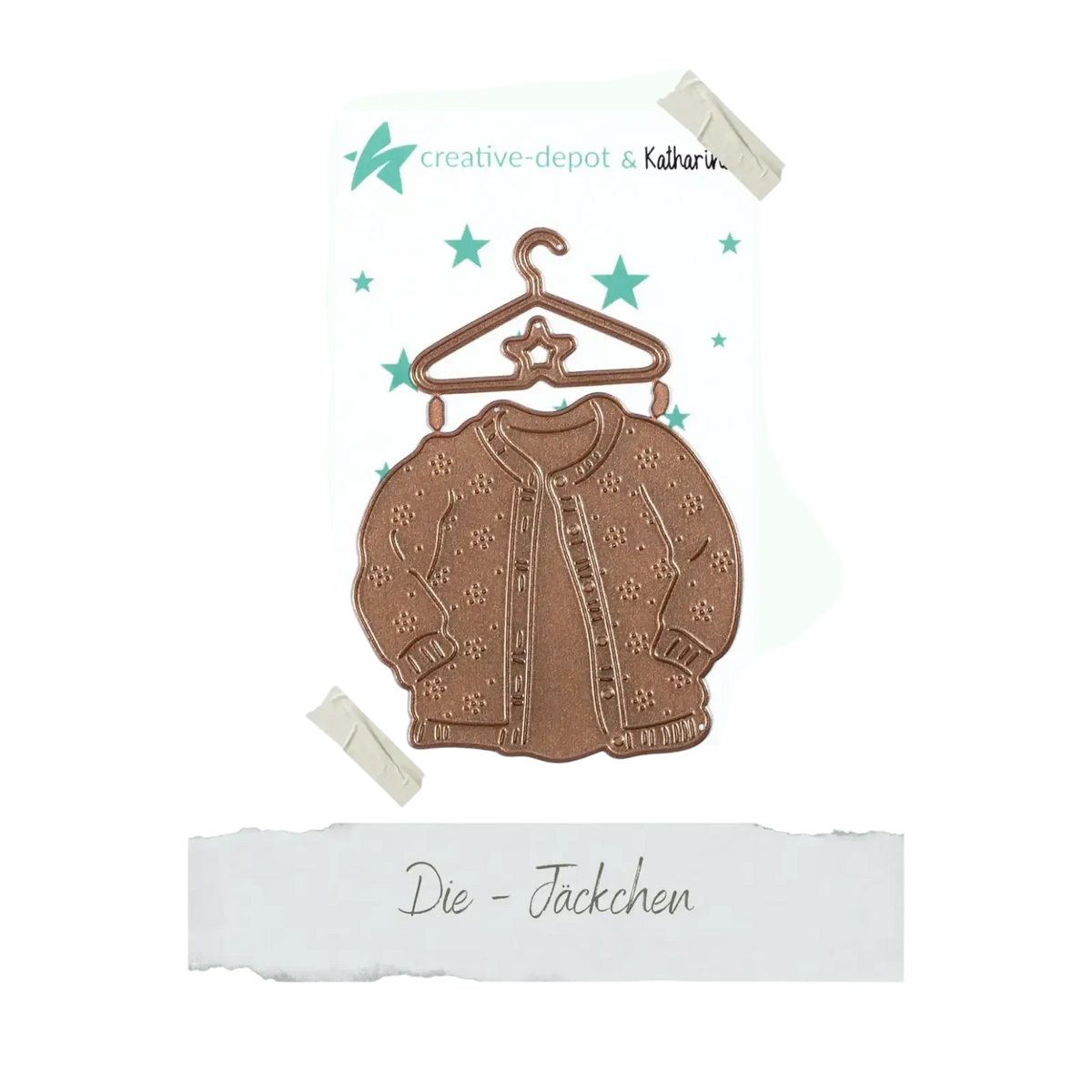 Bronze-colored metal die-cut of a sweater with star-shaped hanger for crafting easter egg rabbit baby cutting dies