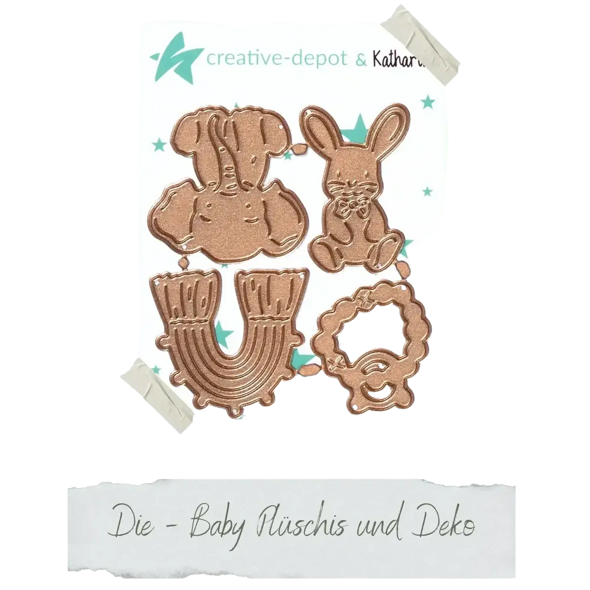 Copper-colored metal cutting dies set featuring easter egg rabbit and baby animal shapes for crafting