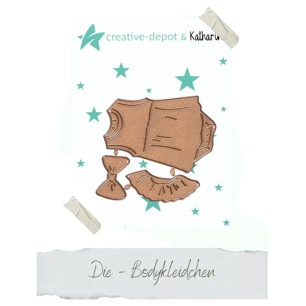 Copper-colored metal die set featuring a bodysuit bow tie and ruffled skirt for Easter Egg Rabbit Baby cutting dies
