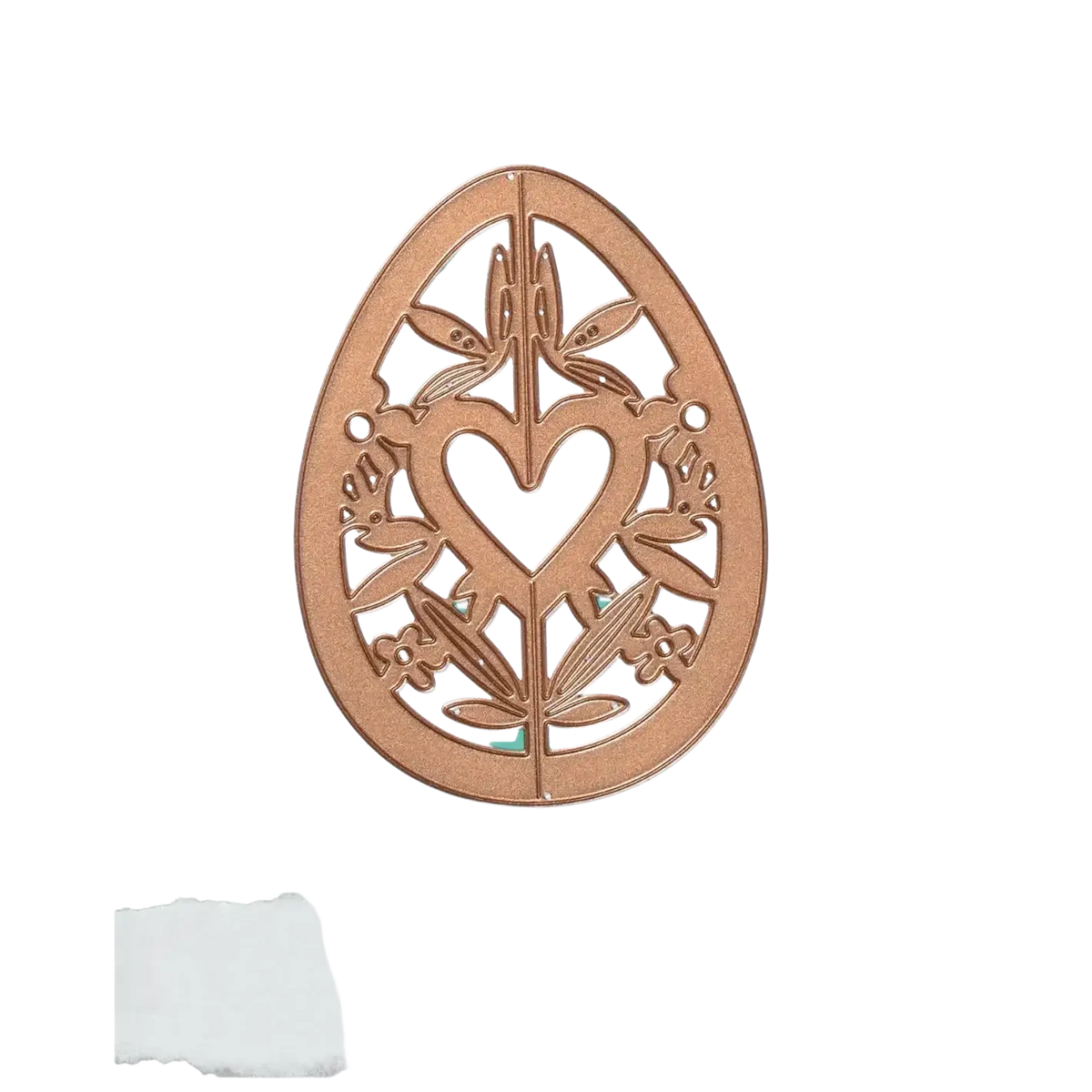 Copper-colored metal die-cut easter egg with intricate floral and heart design for easter egg rabbit baby cutting dies