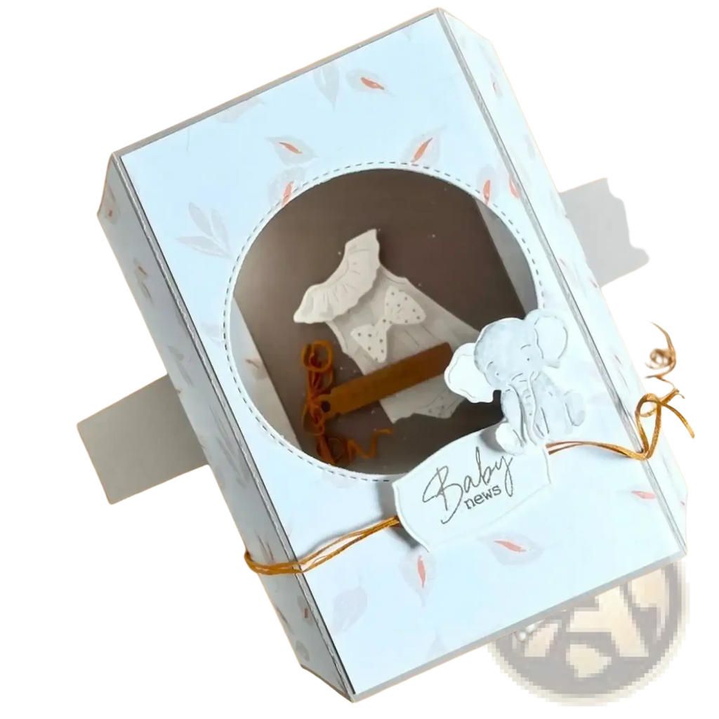 Easter egg rabbit baby cutting dies light blue baby announcement box with elephant cutout and baby news tag