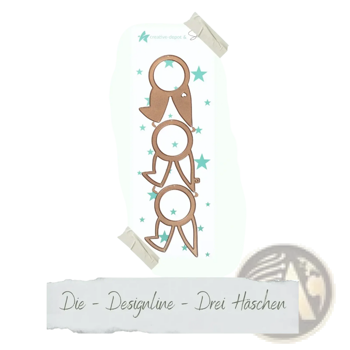 Three stacked copper-colored bunny-shaped metal cutting dies from Creative Depot for Easter egg rabbit baby crafts