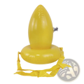 Bright yellow inflatable banana-shaped pool float with silver valve and strap for easter egg and spoon race game set for kids
