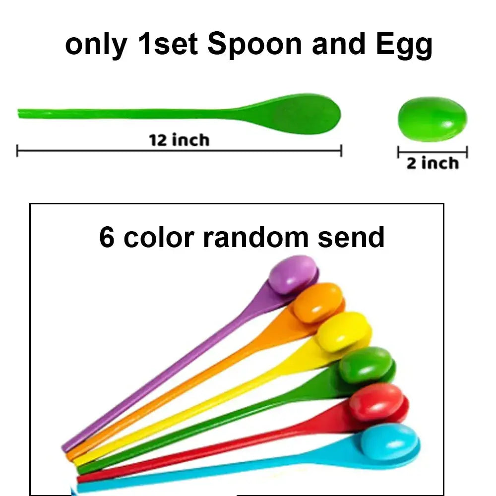 Easter egg and spoon race game set for kids with six colorful plastic spoons featuring matching egg-shaped handles
