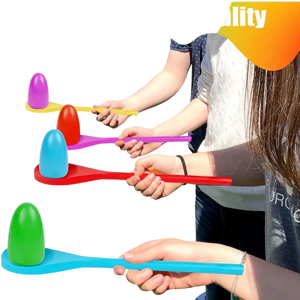 Easter egg and spoon race game set with colorful plastic eggs featuring vibrant smooth surfaces for kids play