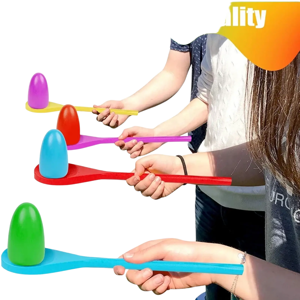 Easter egg and spoon race game set with colorful plastic eggs featuring vibrant smooth surfaces for kids play