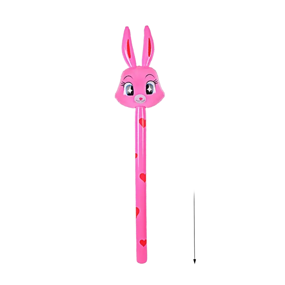 Easter egg and spoon race game set featuring a pink inflatable bunny-shaped wand with red heart patterns