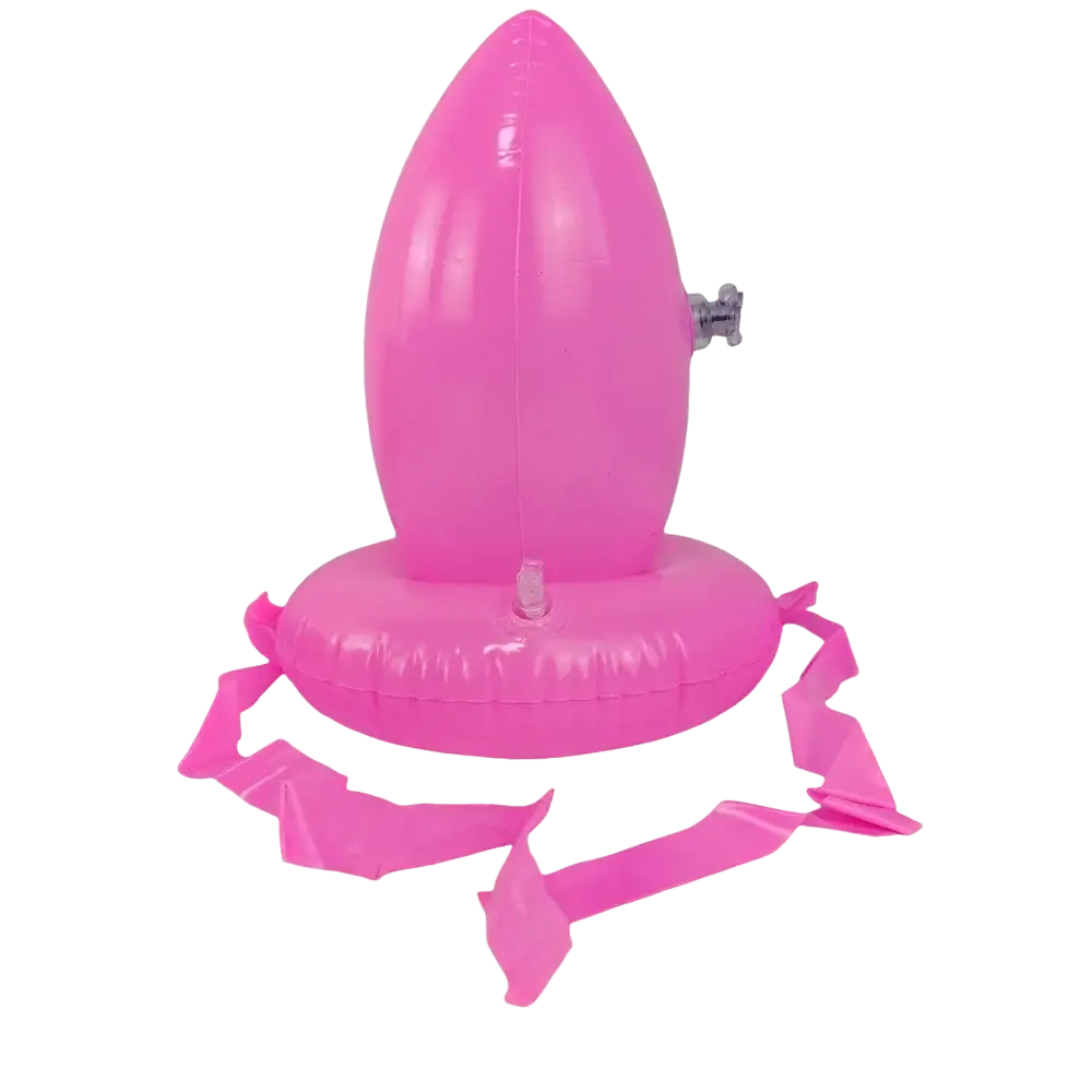 Easter egg and spoon race game set pink inflatable rocket pool float with silver valve and attached pink ribbons