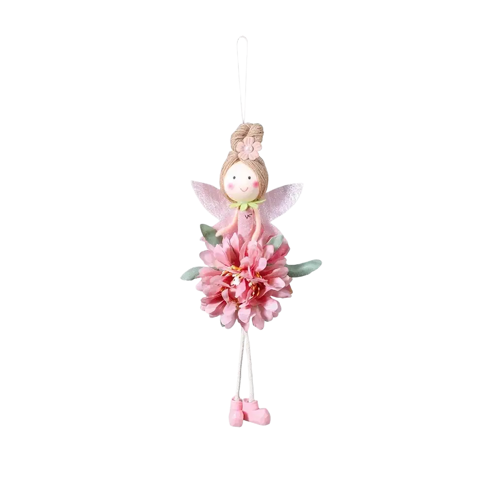 Easter flower fairy pendant doll featuring a delicate pink fairy with translucent wings and a floral dress