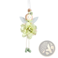 Easter flower fairy pendant doll with delicate light green translucent wings floral layered fabric dress and tiny boots