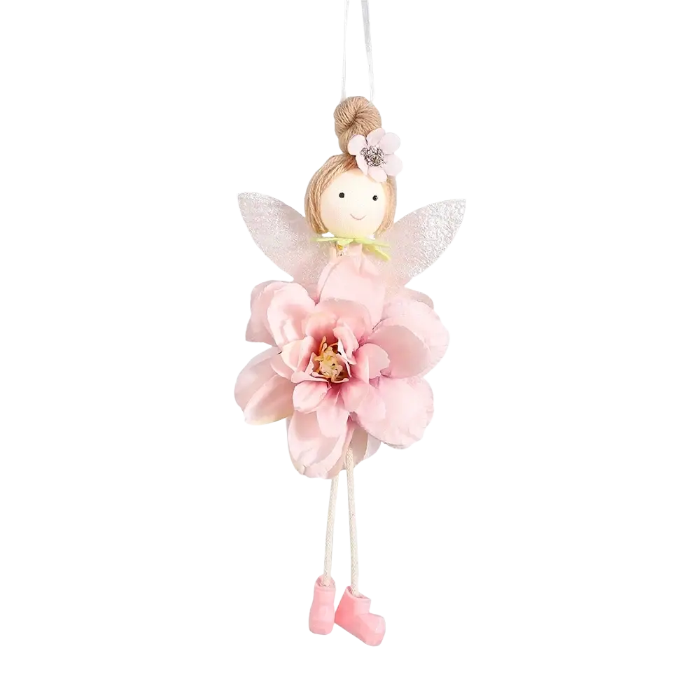 Pink fairy ornament pendant doll featuring delicate wings and a floral dress for Easter decoration