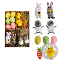 A set of plush easter garden scene figurine diy decoration set featuring pastel bunnies chicks and a carrot