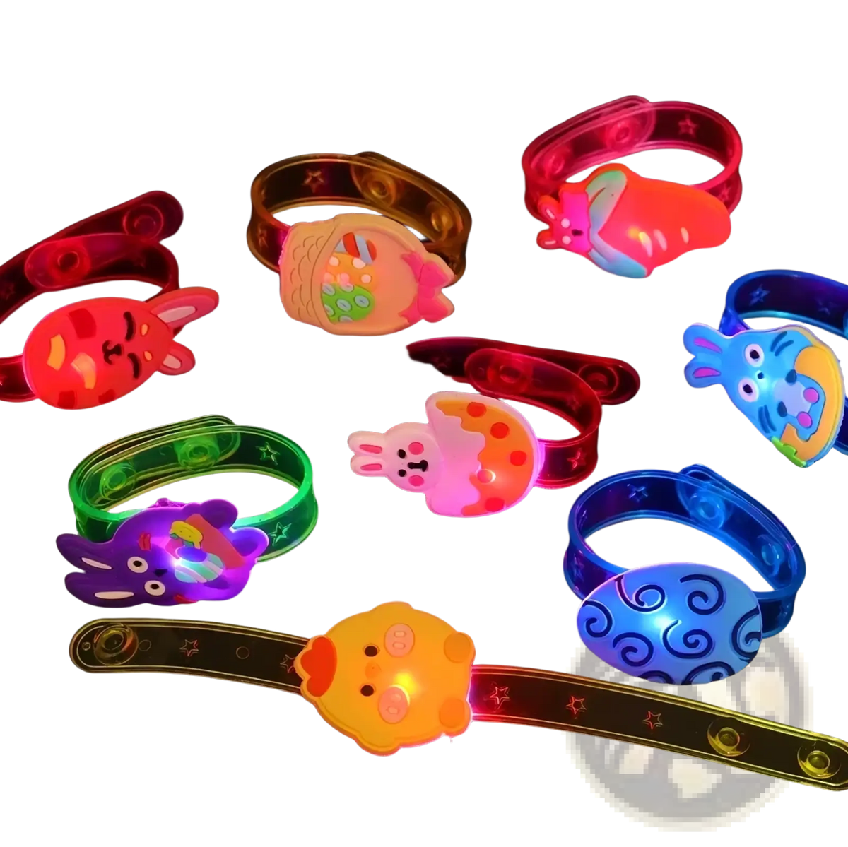 Colorful translucent plastic led wristbands with glowing cute animal and egg designs for easter party favors