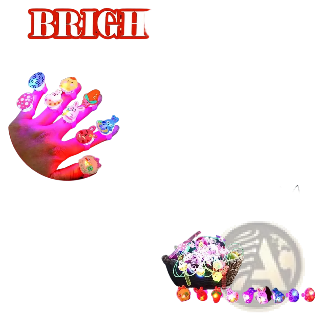 Colorful led-lit plastic finger rings with cartoon animals and easter egg designs for easter party favors