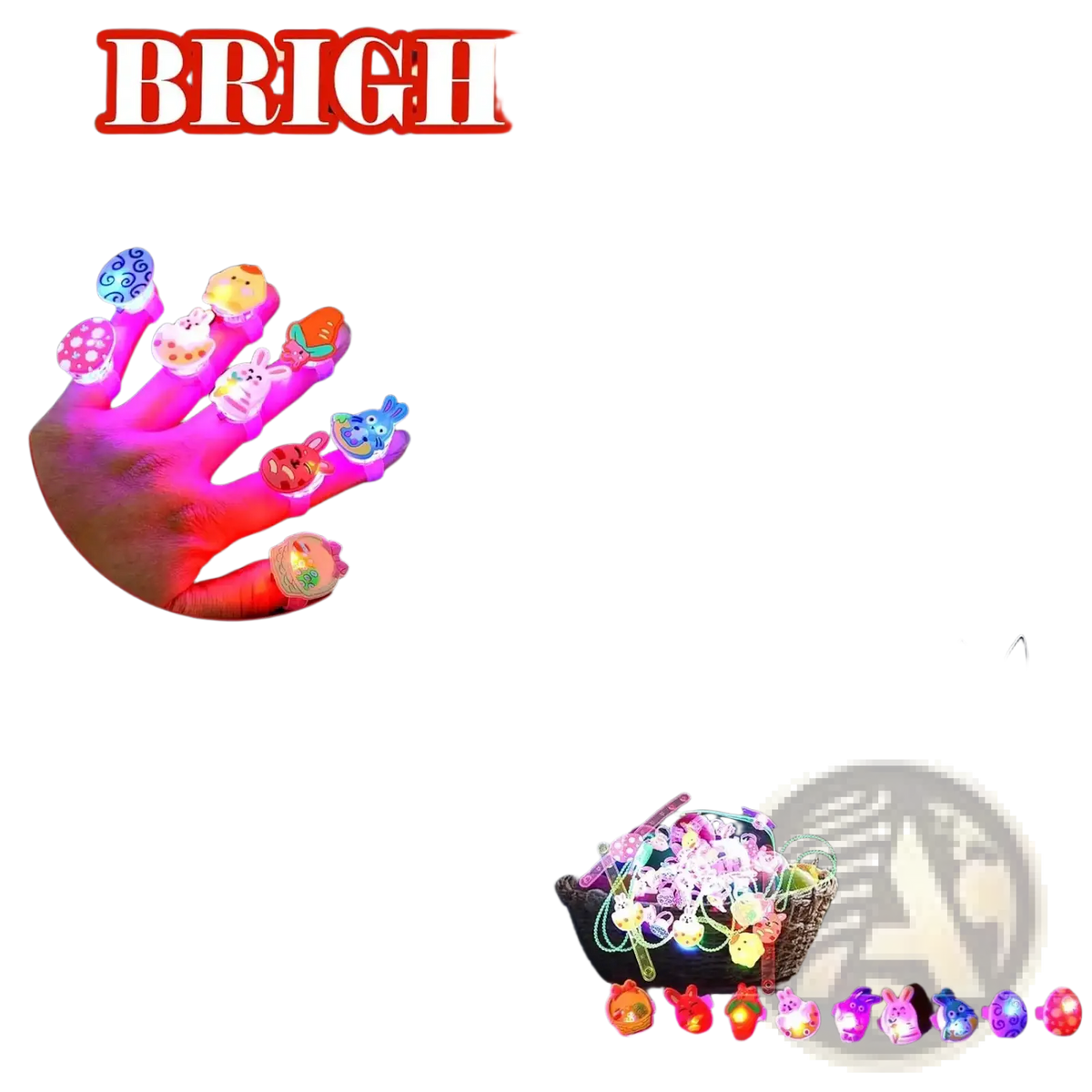 Colorful led-lit plastic finger rings with cartoon animals and easter egg designs for easter party favors
