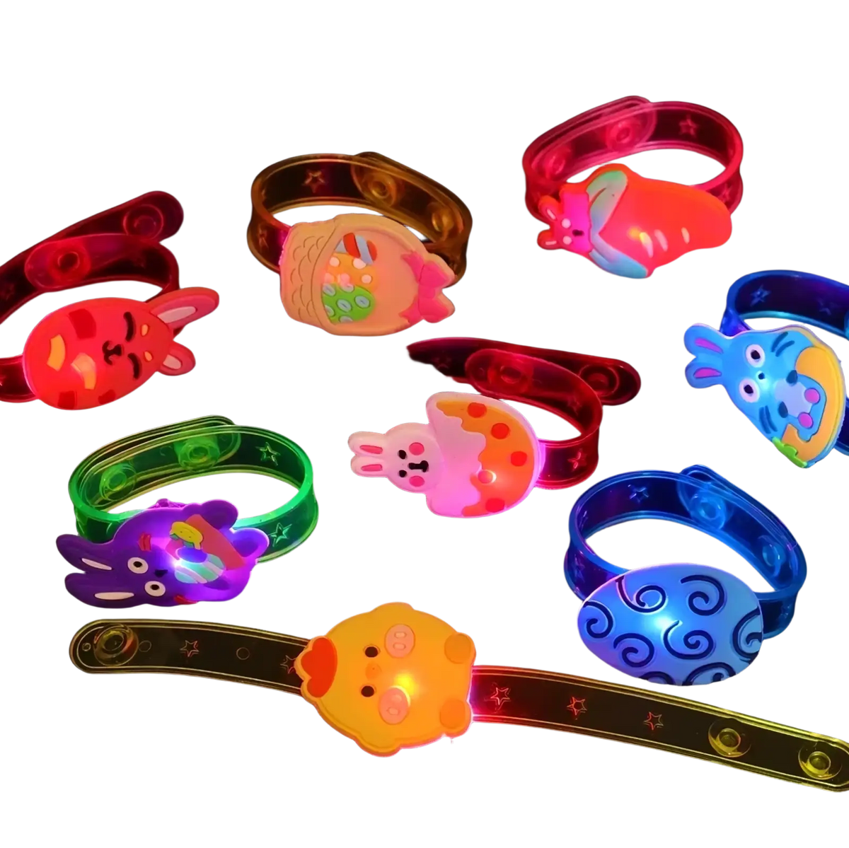Colorful translucent plastic led wristbands with glowing cute animal and egg designs for easter party favors