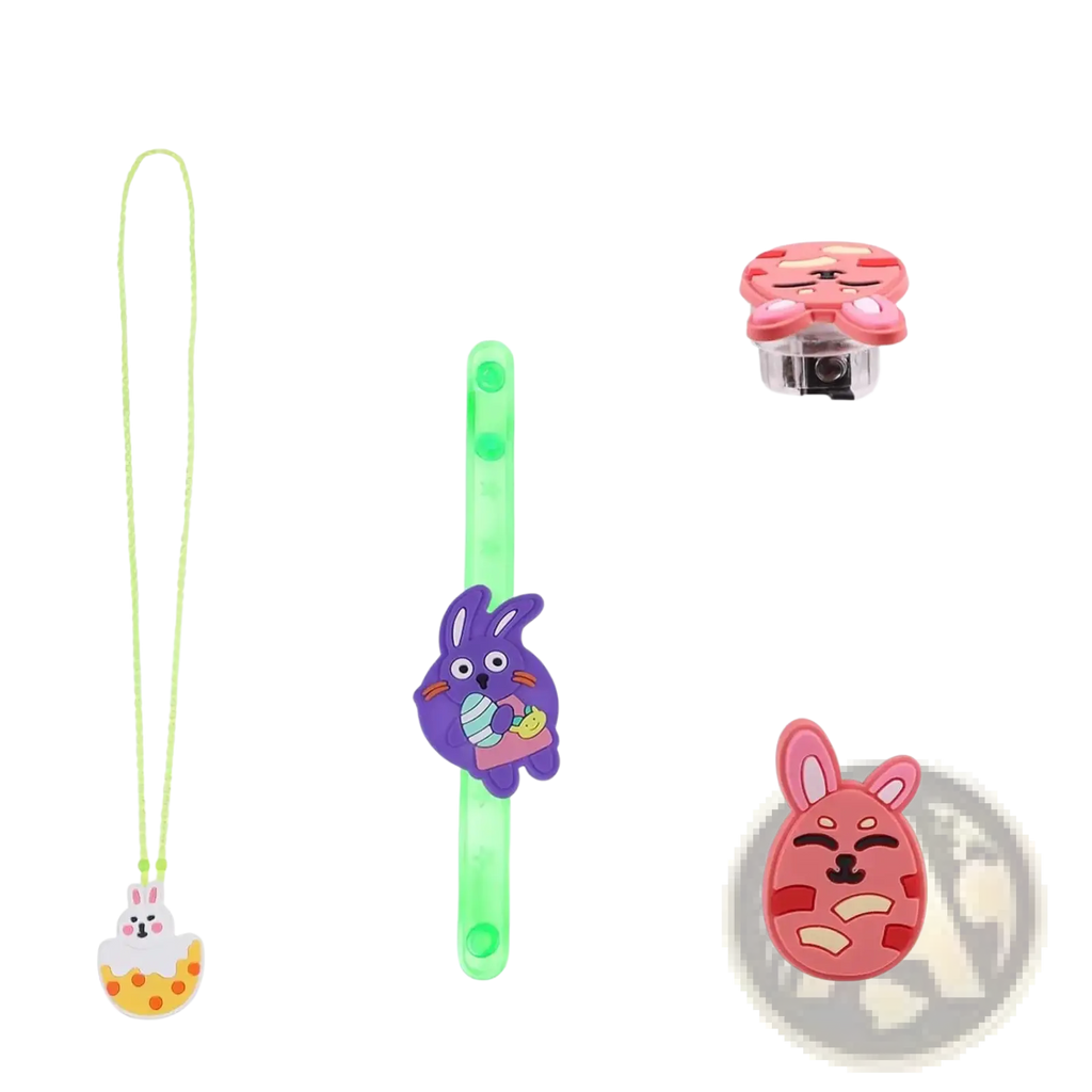 Pink bunny shaped phone clip with clear plastic body and black clamp designed for easter led light up party favors
