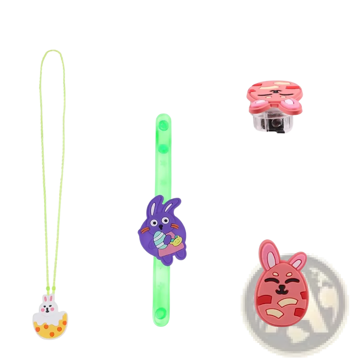 Pink bunny shaped phone clip with clear plastic body and black clamp designed for easter led light up party favors