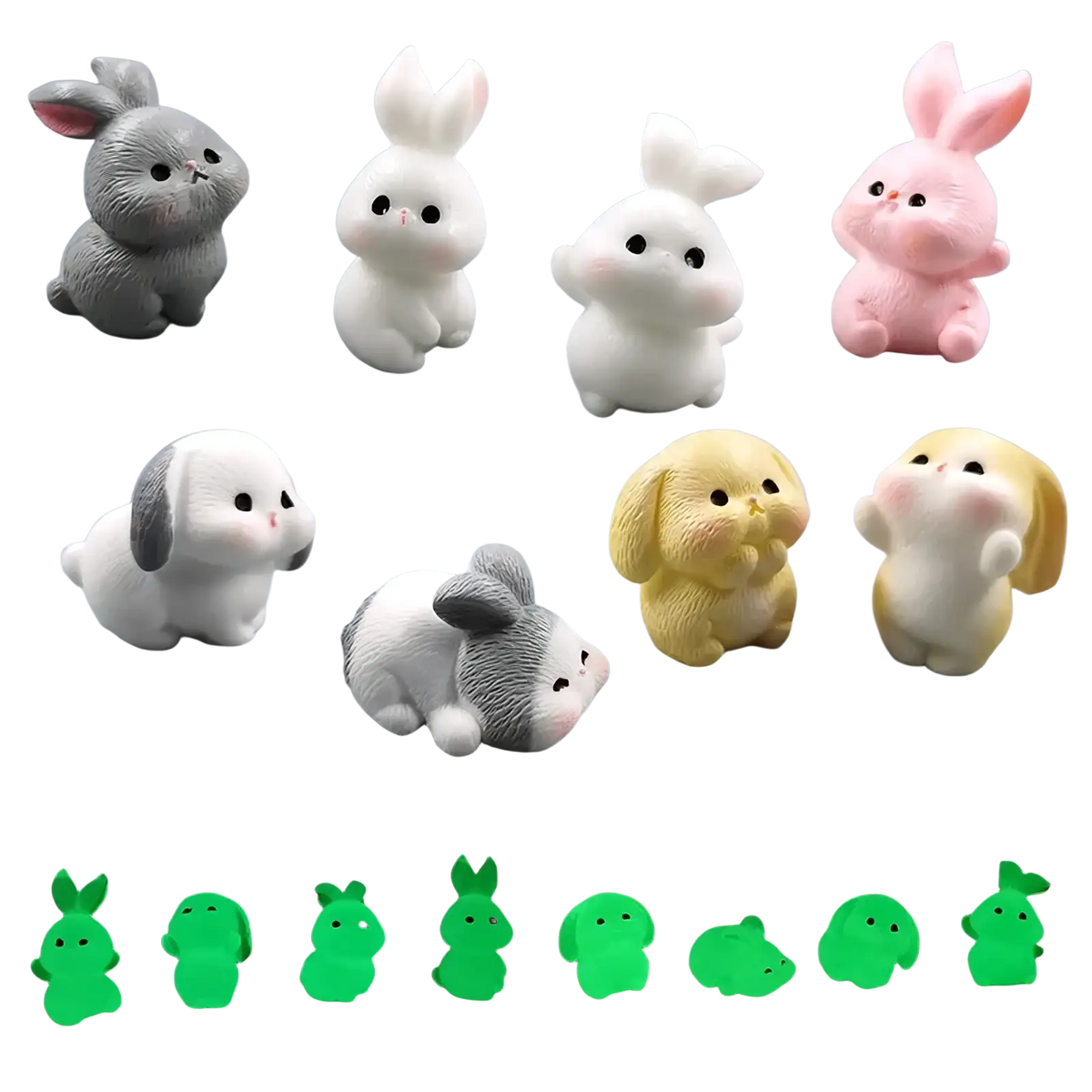 Adorable miniature Easter rabbit resin figurine in soft pastel and gray tones with detailed facial features crafted from smooth plastic
