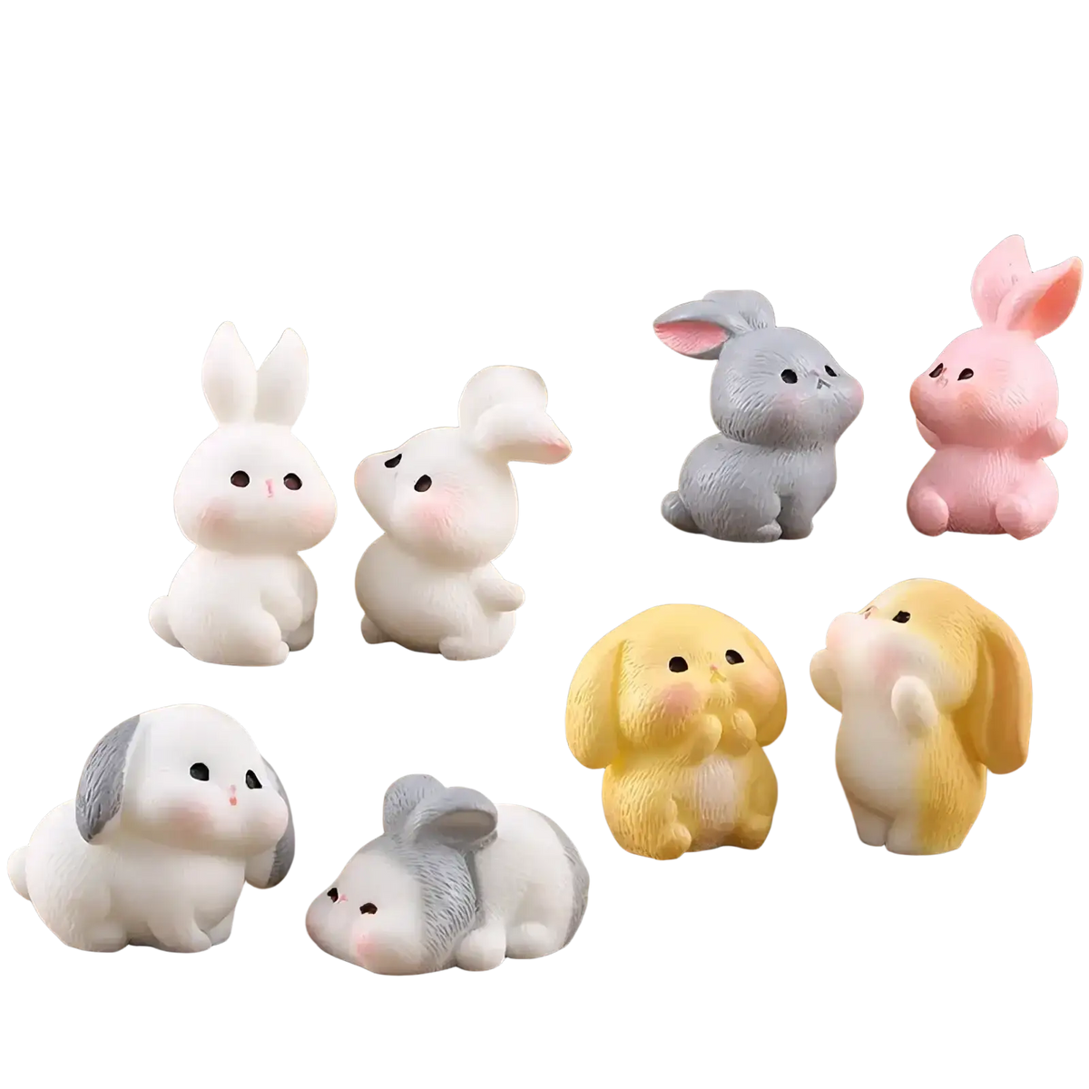 Adorable pastel-colored easter rabbit resin figurine miniature decor in soft white gray pink and yellow for home decoration