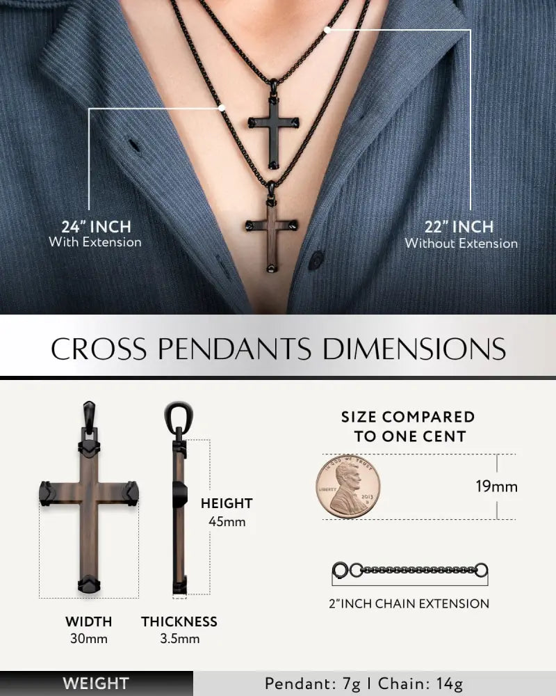Matte ebony wood and black stainless steel cross necklace featuring a black matte finish pendant 45mm by 30mm