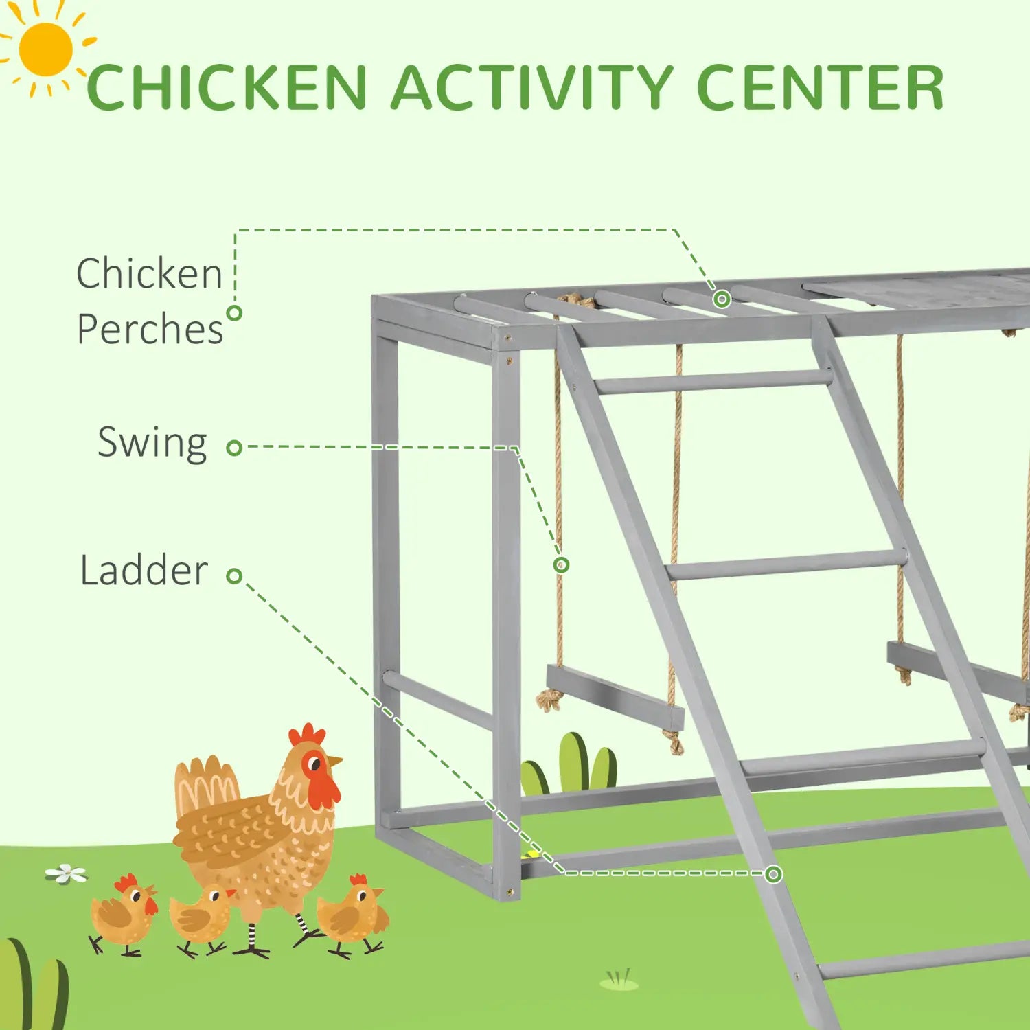 Juego de actividades para pollitos con columpio y escalera de madera