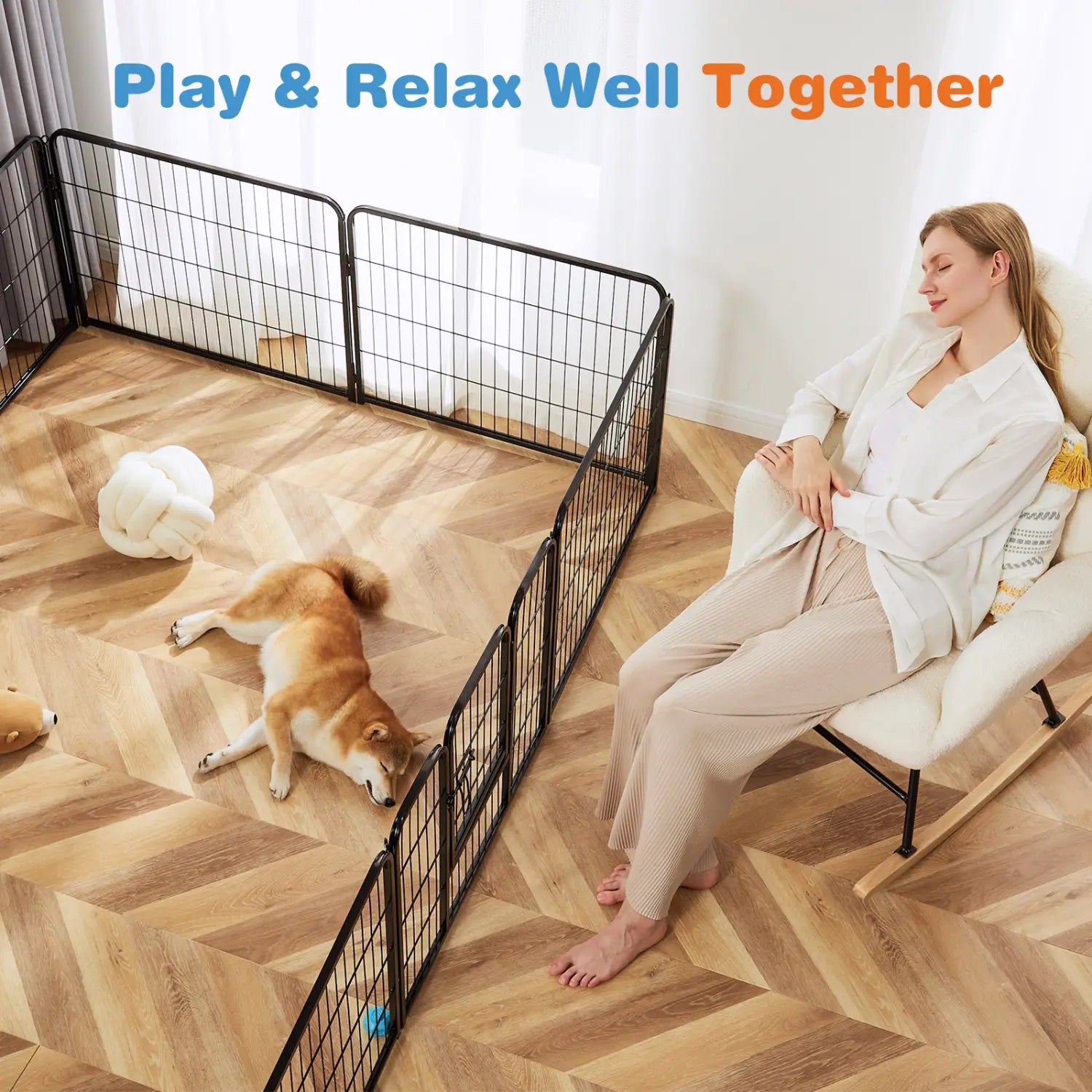 Black metal pet playpen with grid design featuring heavy duty construction for dog exercise and containment.